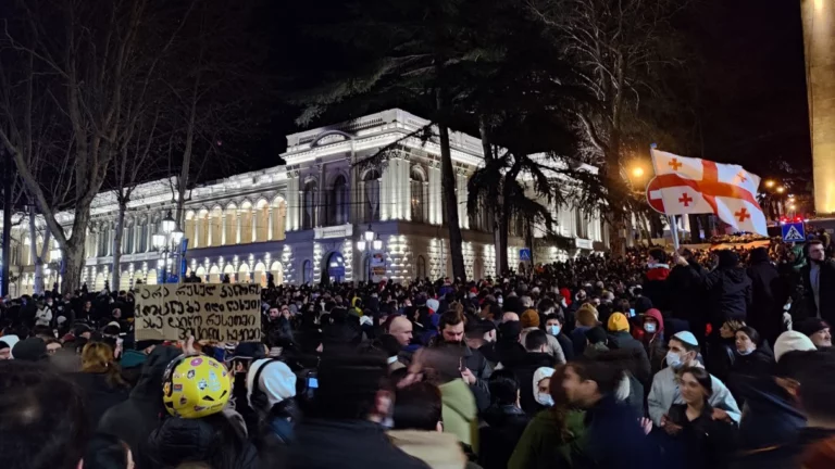 В Тбилиси проходит многотысячный митинг против закона об иноагентах. Протестующих разгоняют водометами и слезоточивым газом